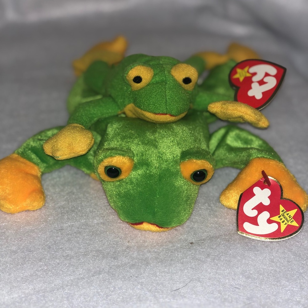 Ty 🐸 🐸 Pair of Smoochy Green and Orange Frogs